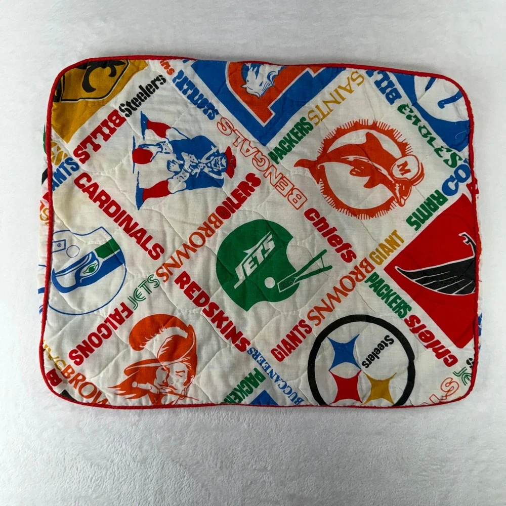 Vintage NFL 25x19 Pillow Sham Quilted  Football Team Logo Print Multicolor Retro